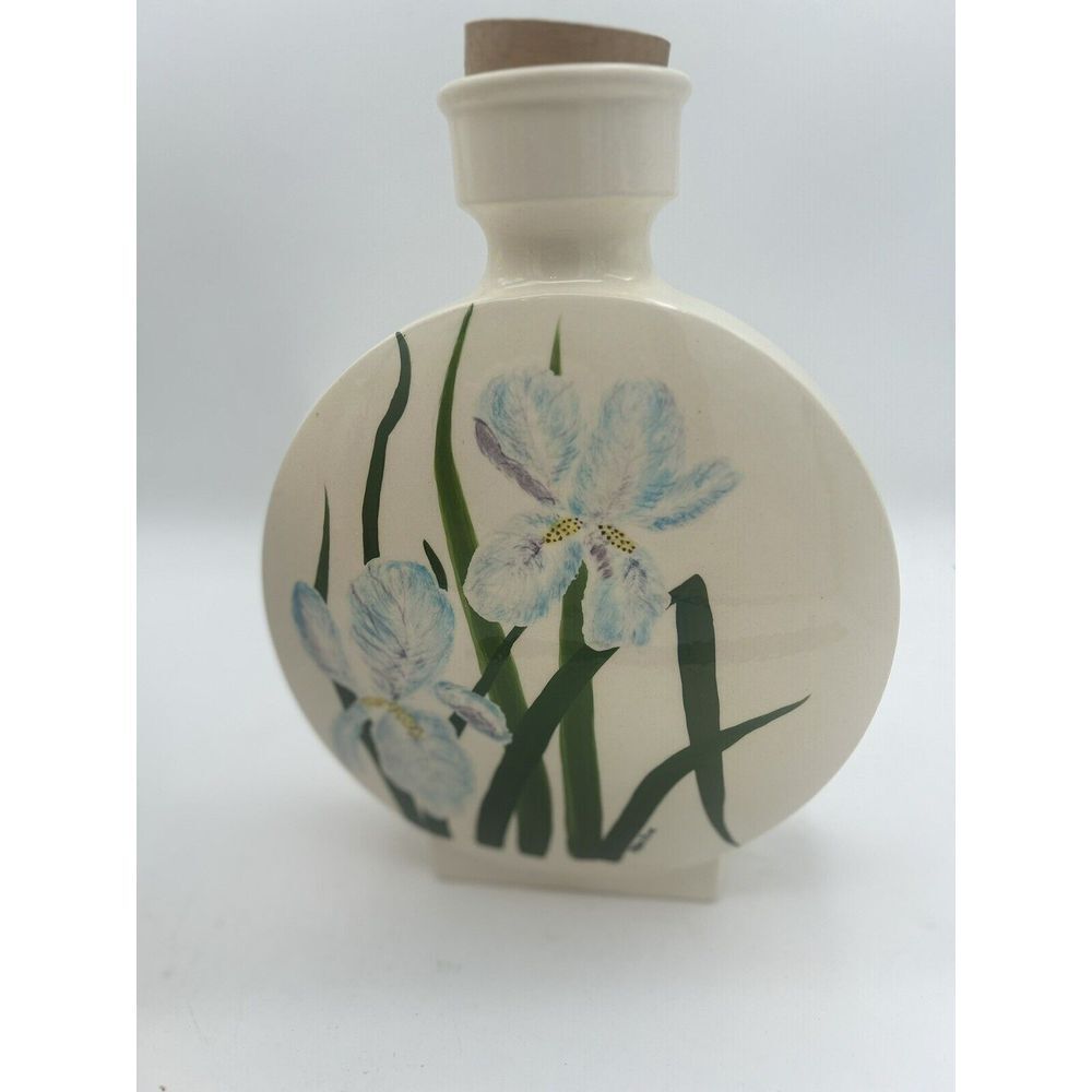 Vintage Jim Beam Decanter Hand Painted Iris Bouquet signed‎ by artist Nellie